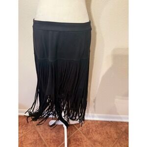 JOH Black Fringe Maxi Skirt Faux Suede Western Boho Festival Style 2083 Mens M